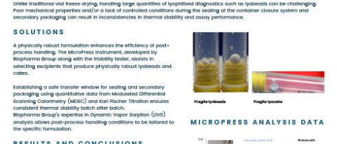 Overcoming Challenges Encountered During Post-Lyo Handling and Secondary Packaging of Lyobeads and other non-traditional cake formats.